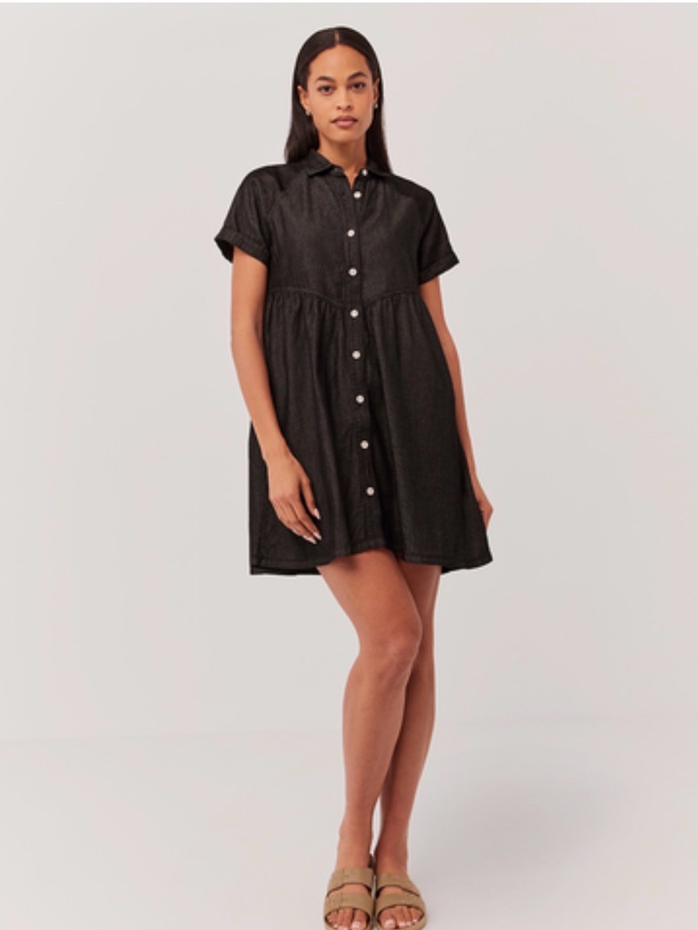Pact Black Chambray Denim Chambray Shirt Dress 
Size: Medium